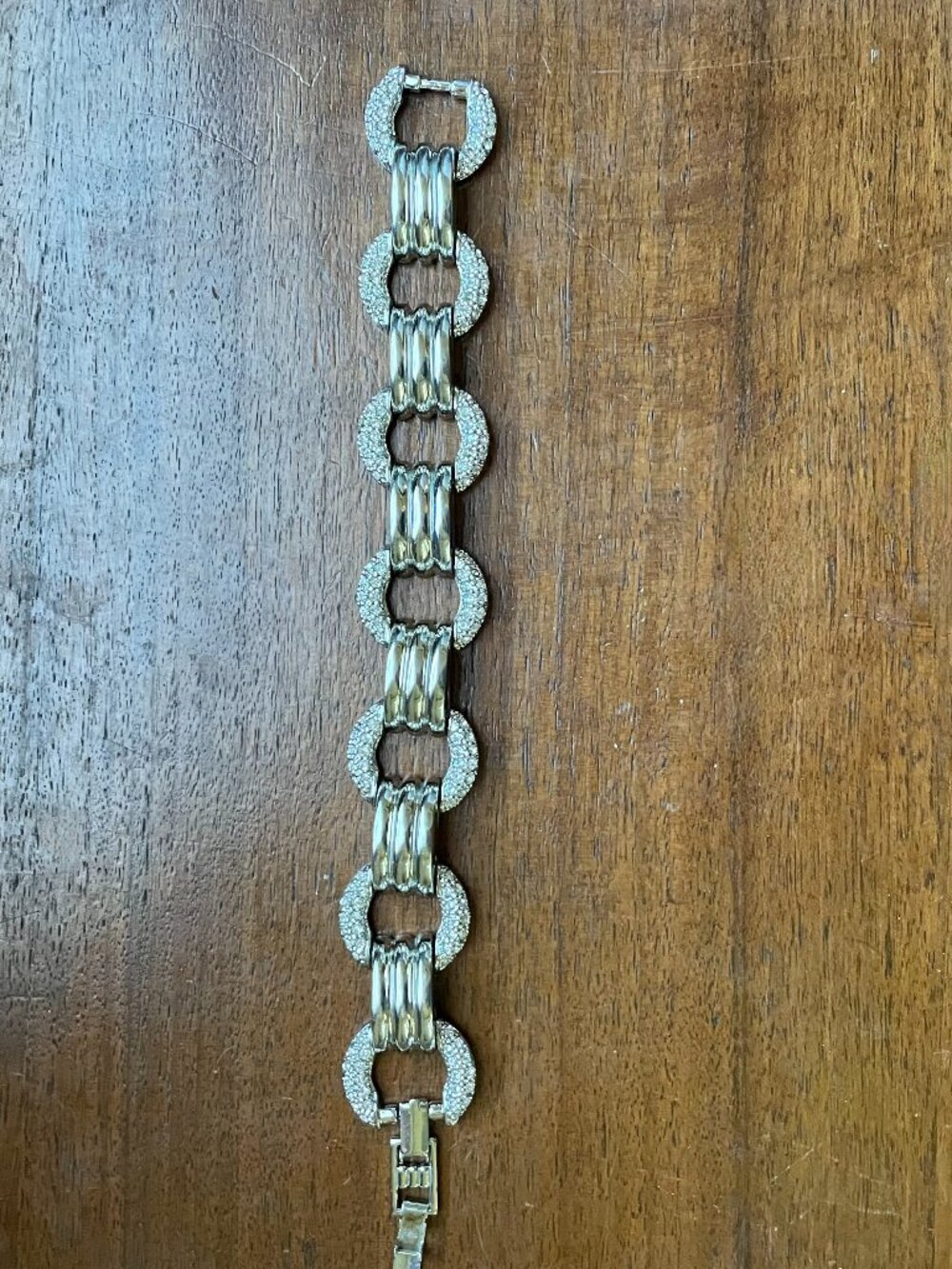 Vintage Silver Tone Rhinestone Link Bracelet Made in Thailand